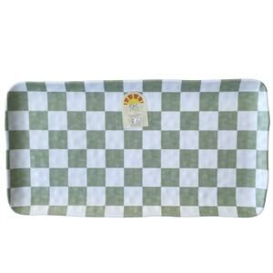 \C&C CALIFORNIA Sage Green White Checkered Melamine 18" Serving Tray Platter NEW